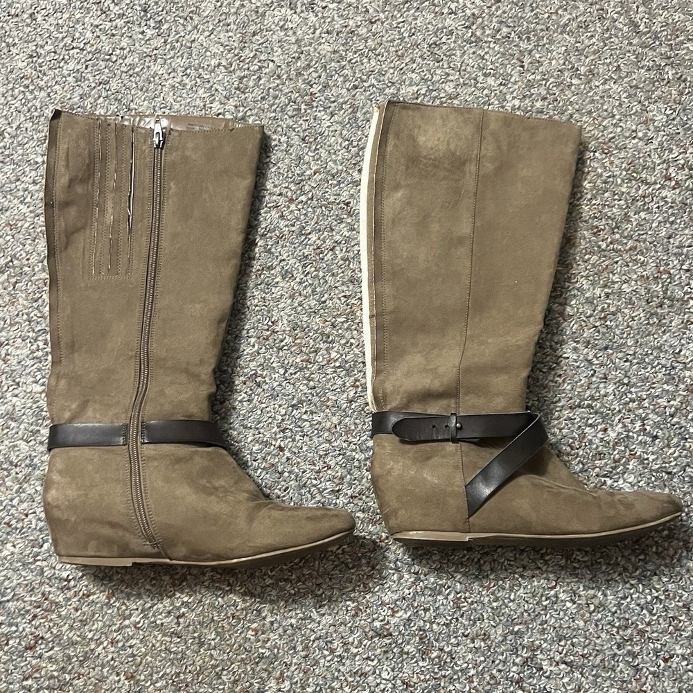 American Eagle Faux Suede Side Zip Buckle Detail Tall Boots, Women's Size 9.5